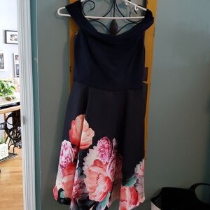 Joseph Ribkoff Navy and Pink Floral Midi Dress